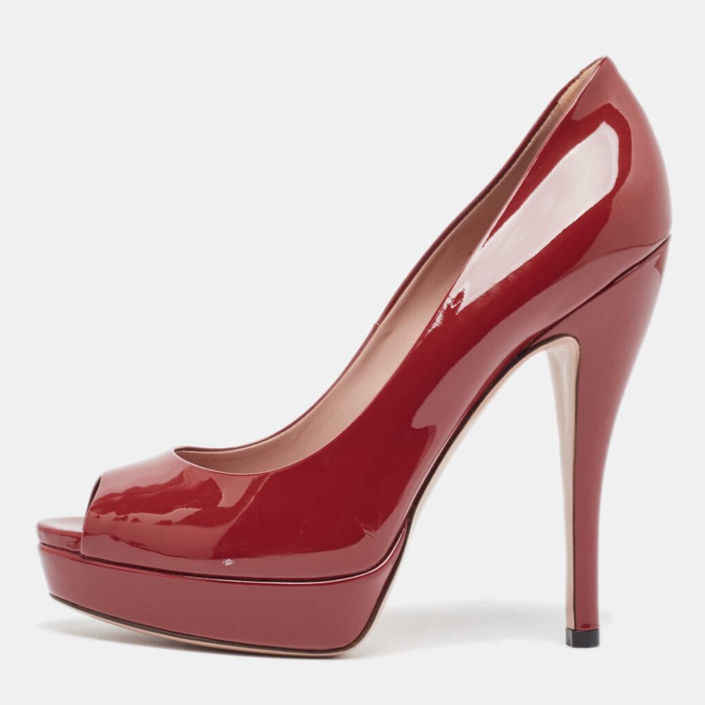 luxury-women-gucci-used-shoes-p977282-004 Gucci Red Patent Leather Peep Toe Pumps Size 37