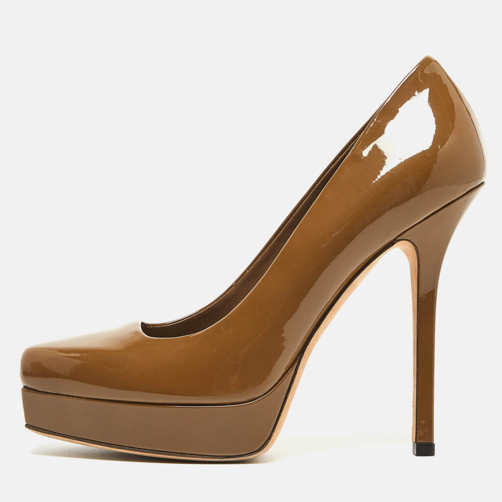 luxury-women-gucci-used-shoes-p977559-010 Gucci Olive Green Patent Leather Platform Pumps Size 37.5