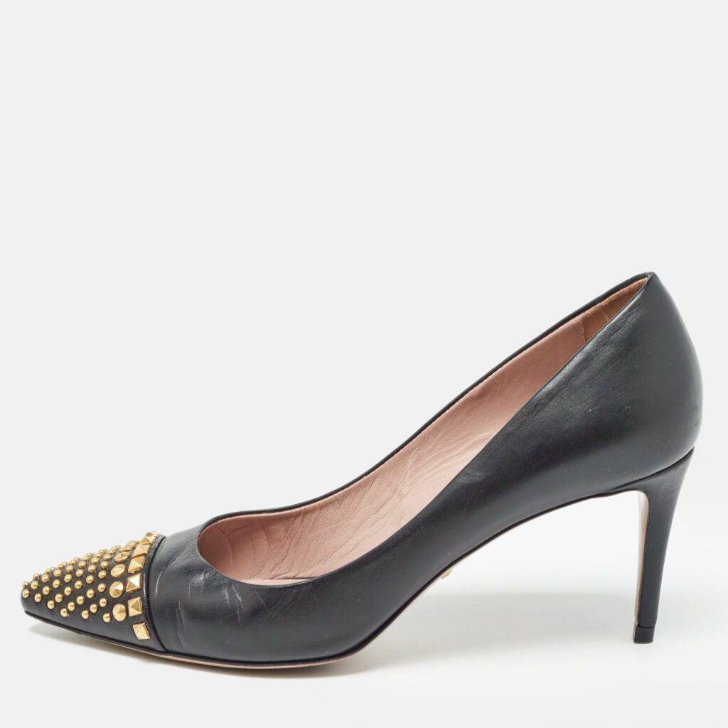 luxury-women-gucci-used-shoes-p978284-001 Gucci Black Leather Studded Coline Pumps Size 40.5