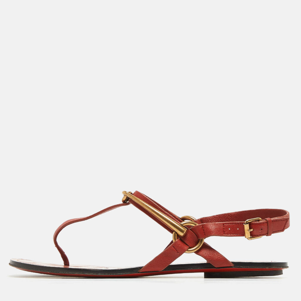 Gucci Red Leather Thong Sligback Sandals Size 37.5
