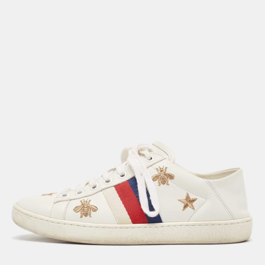 luxury-women-gucci-used-shoes-p979748-003 Gucci White Leather Star Ace Low Top Sneakers Size 34.5