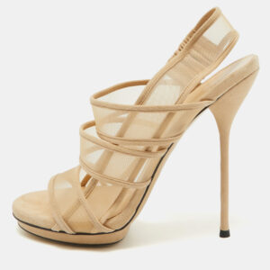 Gucci Cream Suede and Mesh Ankle Strap Sandals Size 38.5