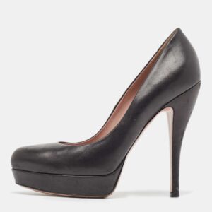 Gucci Black Leather Platform Round Toe Pumps Size 38.5