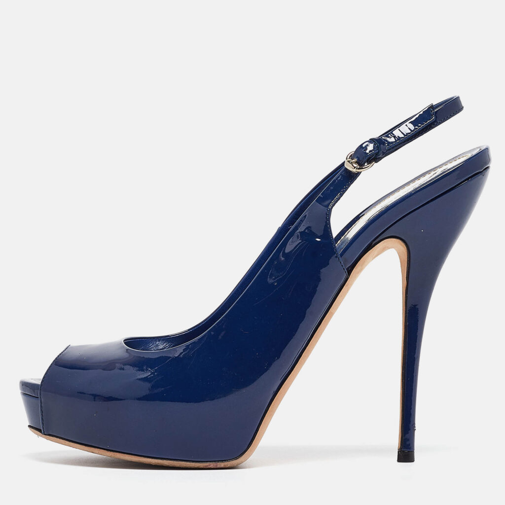 luxury-women-gucci-used-shoes-p989514-008 Gucci Blue Patent Sofia Peep Toe Slingback Pumps Size 40.5