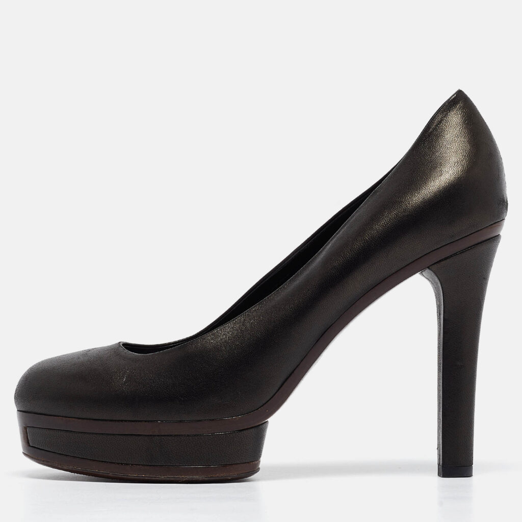luxury-women-gucci-used-shoes-p998315-010 Gucci Black Leather Platform Round Toe Pumps Size 39.5