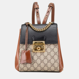 Gucci Beige/Brown GG Supreme Padlock Backpack