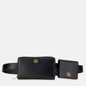 Gucci Black GG Marmont Leather Double Belt Bag