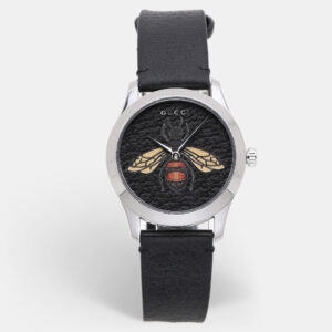 Gucci Black Stainless Steel G-Timeless 17237419 Leather Strap Women's Wristwatch 38 mm