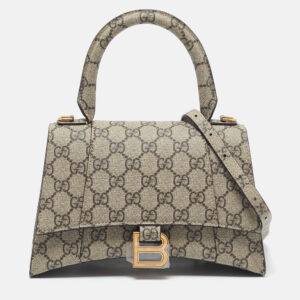 Gucci x Balenciaga Beige GG Supreme Canvas Hourglass Top Handle Bag