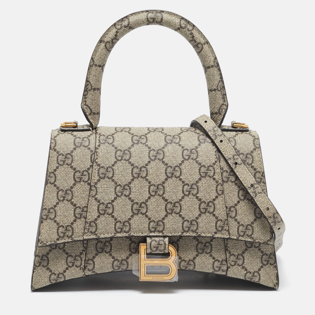 Gucci x Balenciaga Beige GG Supreme Canvas Hourglass Top Handle Bag
