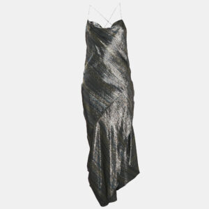 Haney Metallic Lurex Silk Blend Asymmetric Maxi Slip Dress M