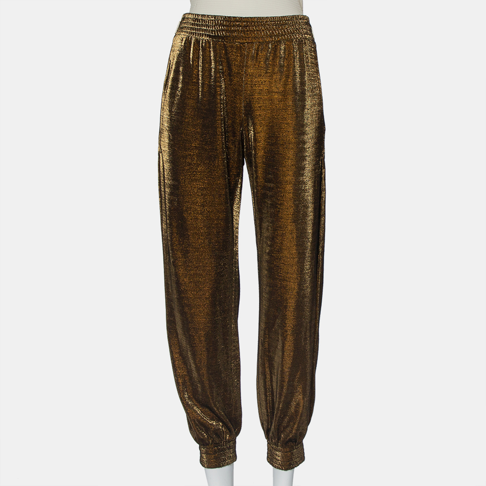 luxury-women-haney-used-clothes-p421619-010 Haney Metallic Lurex Knit Side Slit Detail Harem Joggers M