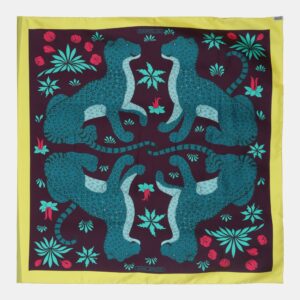 Hermes Multicolor Silk 'Les Leopards' Printed Silk Scarf 90