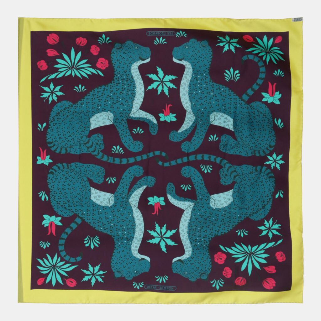 luxury-women-hermes-new-accessories-p1162996-001 Hermes Multicolor Silk 'Les Leopards' Printed Silk Scarf 90