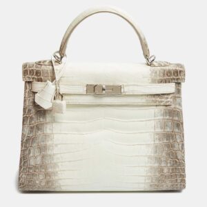 Herm&egrave;s Blanc Crocodile Niloticus Himalaya Palladium Finish Kelly Retourne 32 Bag