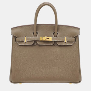 Hermes Etoupe Grey Togo Leather Birkin 25 Bag