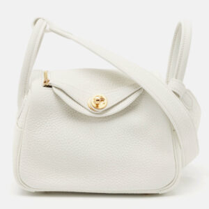 Herm&egrave;s Blanc Taurillon Clemence Leather Gold Finish Mini Lindy Bag