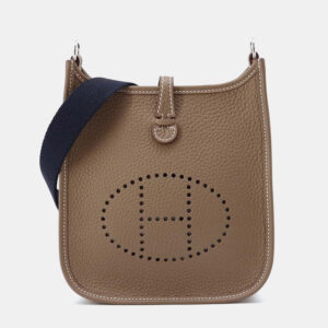 Hermes Etoupe/Blue Indigo Taurillon Clemence Evelyne Amazon TPM Shoulder Bag