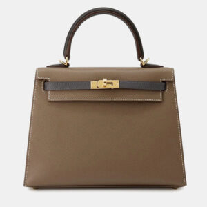 Hermes Tricolor Etoupe/Black/Ardoise Epsom Kelly Sellier 25 Top Handle Bag