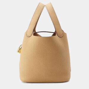 Hermes Picotin Lock 18 Biscuit Taurillon Clemence Leather Top Handle Bag