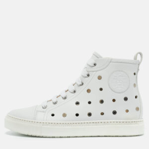 Hermes White Perforated Leather Jimmy High Top Sneakers Size 39