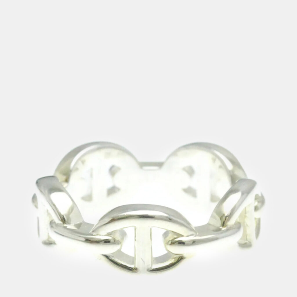 luxury-women-hermes-used-accessories-p1142988-005 Hermes Silver Chaine d’Ancre Fashion Band Ring EU 51
