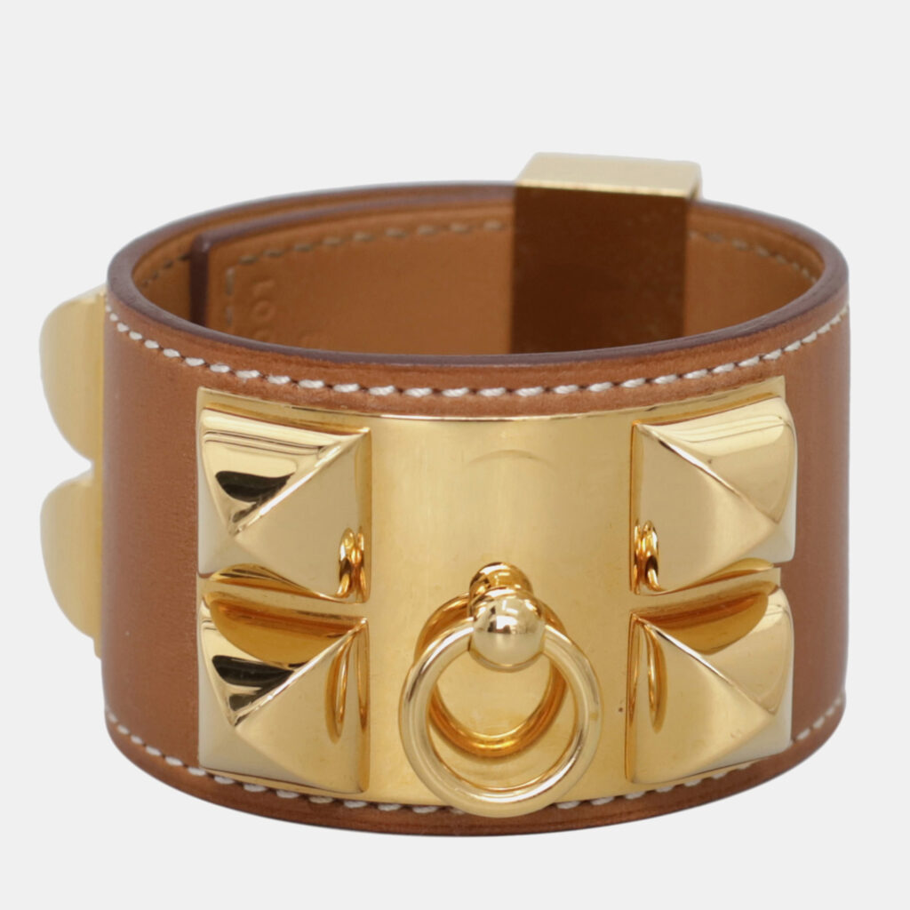 luxury-women-hermes-used-accessories-p1147305-002 Hermes Gold Swift Calfskin Collier de Chien Bracelet