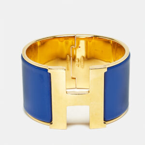 Herm&egrave;s Clic Clac H Blue Enamel Gold Plated Bracelet