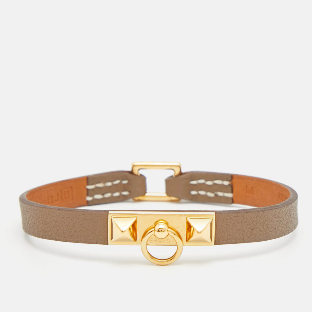 luxury-women-hermes-used-accessories-p962151-004 Hermes Micro Rivale Grey Leather Bracelet M