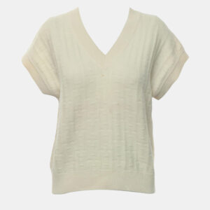 Hermes Cream Wool, Polyamide Knitted V-Neck Top IT Women 34