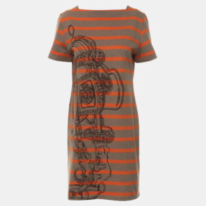 Hermes Brown, Orange Cotton Stripes Dress FR Women 40