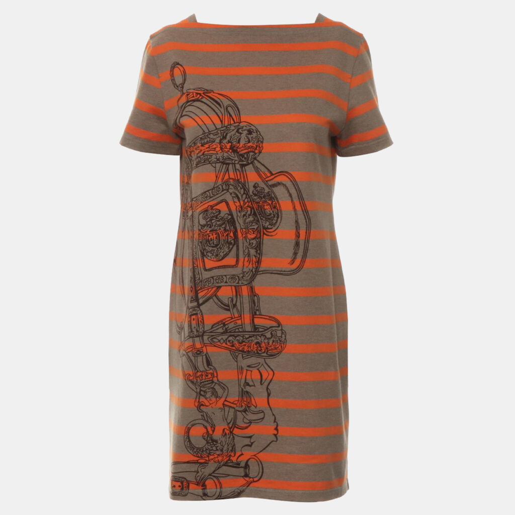 luxury-women-hermes-used-clothes-p1090627-006 Hermes Brown, Orange Cotton Stripes Dress FR Women 40