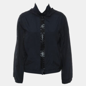 Hermes Navy Blue Silk Zipped Up Hooded Jacket FR Women 34