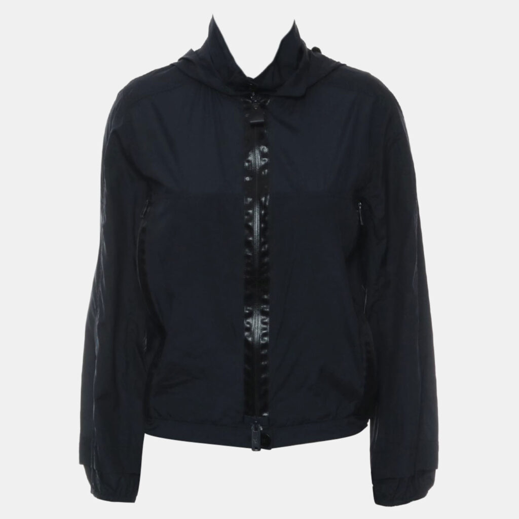 luxury-women-hermes-used-clothes-p1101003-001 Hermes Navy Blue Silk Zipped Up Hooded Jacket FR Women 34