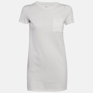 Herm&egrave;s White Embroidered Pocket Jersey T-Shirt Dress S