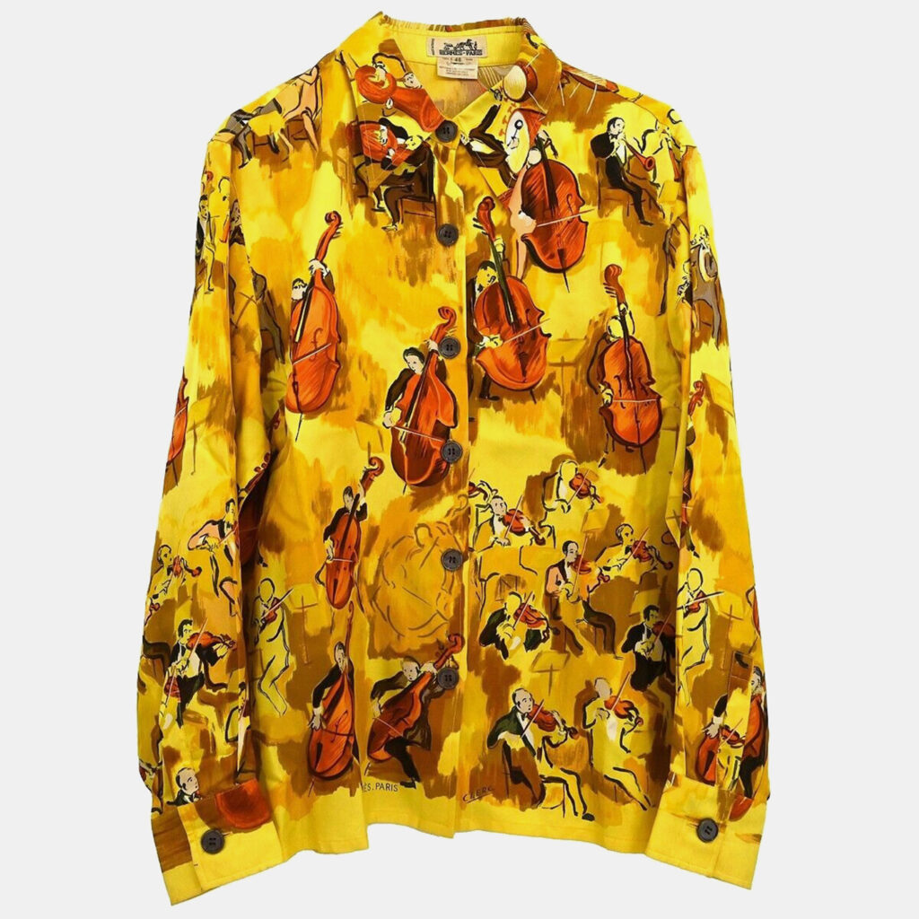 luxury-women-hermes-used-clothes-p1137109-009 Hermes Yellow Silk Shirt Blouse Woman Size 40