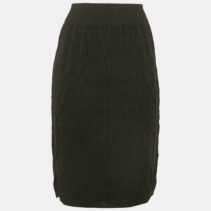 Hermes Black Patterned Cashmere Knit Pencil Skirt M