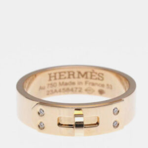 Hermes Kelly PM 18K Rose Gold and Diamond Band Ring EU 53