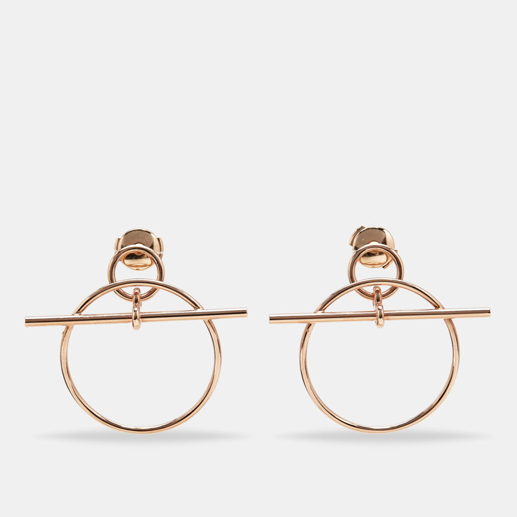 luxury-women-hermes-used-fine-jewelry-p1167385-001 Hermes Loop 18k Rose Gold Small Model Earrings