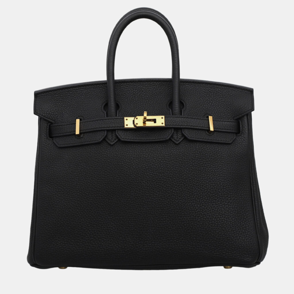 luxury-women-hermes-used-handbags-p1037773-002 Hermes Noir Togo Leather Gold Finish Birkin 25 Bag