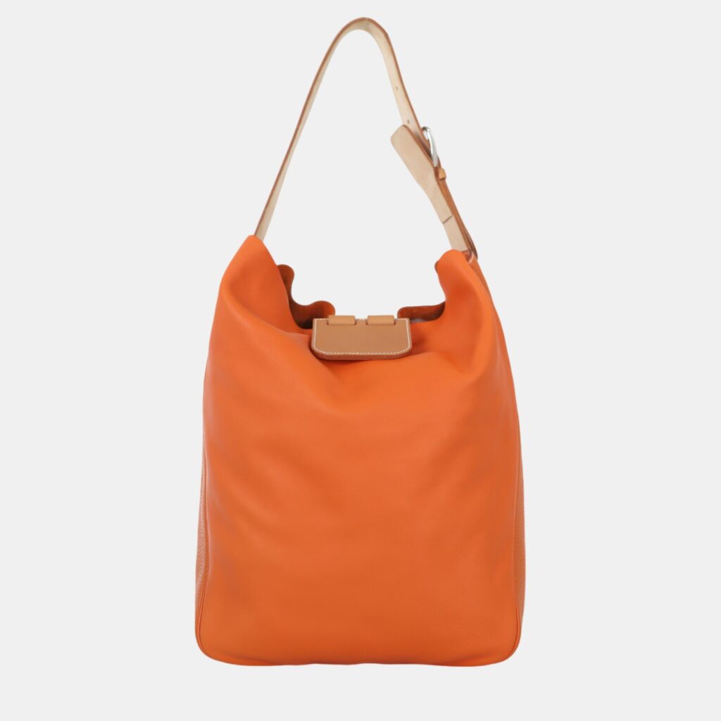 luxury-women-hermes-used-handbags-p1055156-007 Hermes Orange/Brown Swift and Clemence Leather Virevolte 29 Bag
