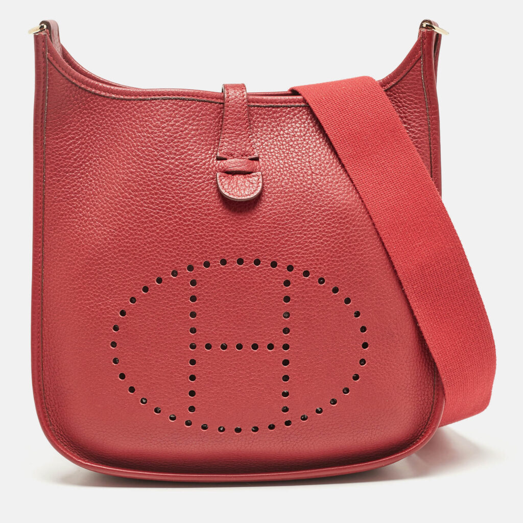 luxury-women-hermes-used-handbags-p1082042-019 Hermes Rouge Casaque Taurillon Clemence Leather Evelyne II PM Bag