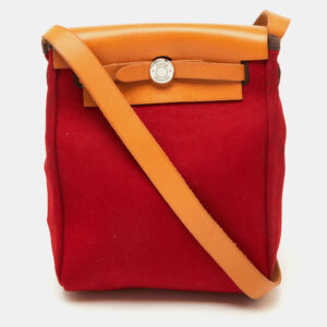 Hermes Rouge Imperial/Natural Canvas and Leather 2-in-1 Herbag TPM Bag