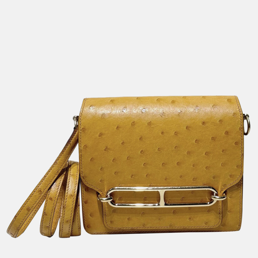 luxury-women-hermes-used-handbags-p1100446-005 Hermes Yellow Ostrich Leather Roulis Shoulder Bag