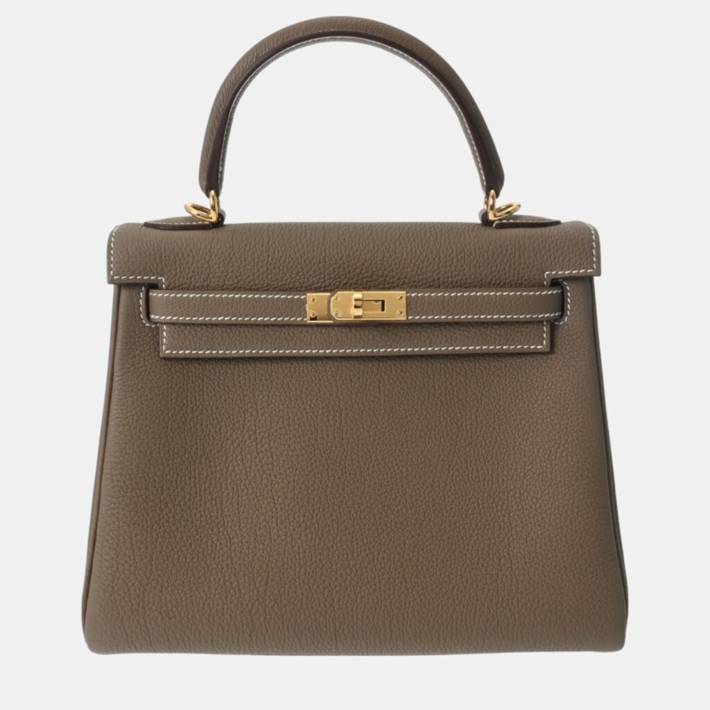 luxury-women-hermes-used-handbags-p1102578-002 Hermes Etoupe Togo Leather Gold Finish Kelly 25