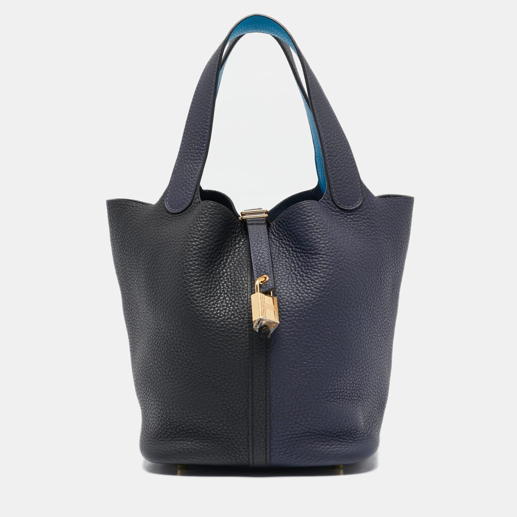 luxury-women-hermes-used-handbags-p1107253-022 Hermès Bleu Nuit/Noir/Bleu Zanzibar Taurillon Clemence Leather Picotin Lock 22 Bag