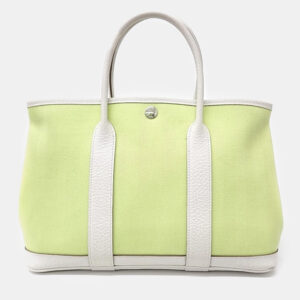 Hermes White Yellow Canvas And Leather Garden Party 30 Bag