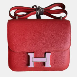 Hermes New Red Pink Enamel Buckle Constance 19 bag