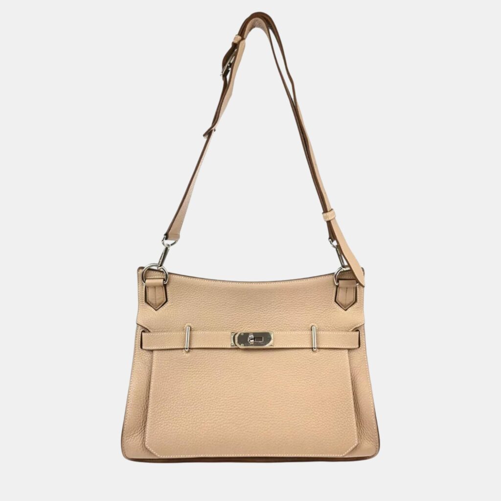 luxury-women-hermes-used-handbags-p1132664-002 Hermes Argile Taurillon Clemence Jypsiere 34 Shoulder Bag