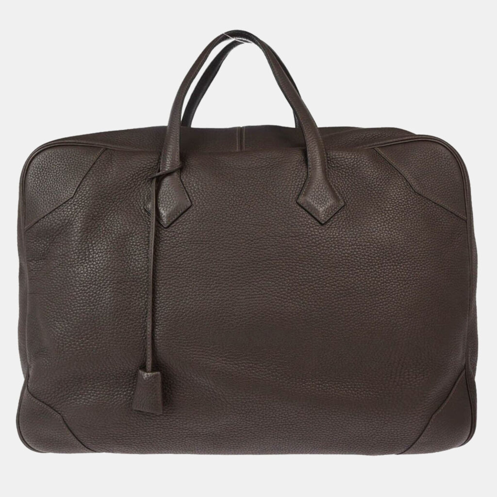 luxury-women-hermes-used-handbags-p1134581-001 Hermes Chocolat Taurillon Clemence Victoria 50 Handbag